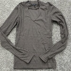 Aeropostale Tan and Navy Cut Out Striped Long Sleeve Top Size Small